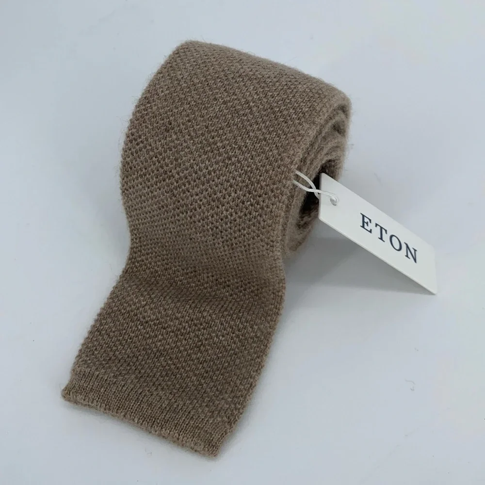 Eton Tie Mens Cashmere Knitted Skinny Slim Beige One Size Necktie Italy Made NWT